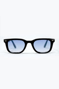 Black Square Sunglasses with Blue Gradient Lenses and metal side detail