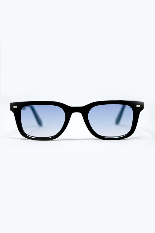 Black Square Sunglasses with Blue Gradient Lenses and metal side detail — view 2 of 5