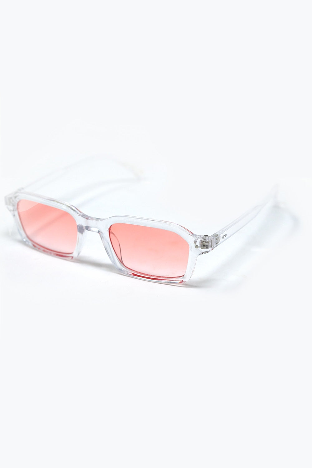 Rectangular Thick Acetate Clear Frame Sunglasses  With Peach Smoke Lense