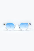 Clear Round Sunglasses With Light Blue Gradient Lense