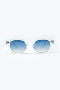 Clear Round Sunglasses With Blue Gradient Lense