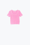 Short Sleeve sweater In pink With Silver Seam at Round Neck