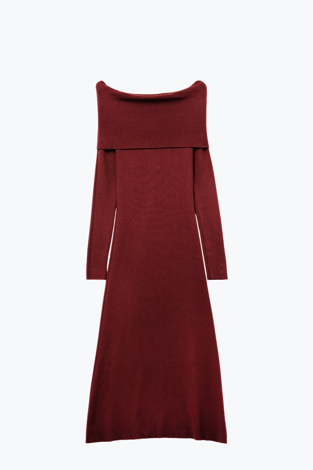 UNIKCOSA Maxi Knitted wide Bardot Dress in burgundy