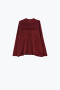 High Neck relaxed Sweater With Textured Stripes in Burgundy
