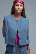 Blue and White Striped Crew Neck Vest