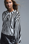 Black and White Zebra Print Polo Collar Cardigan