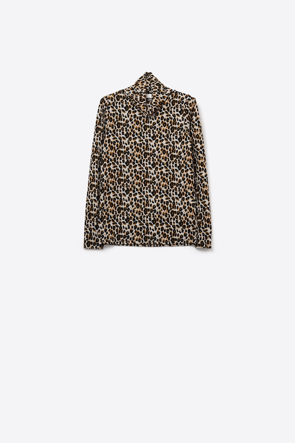 Long Sleeve Turtleneck Top in Brown Leopard Print