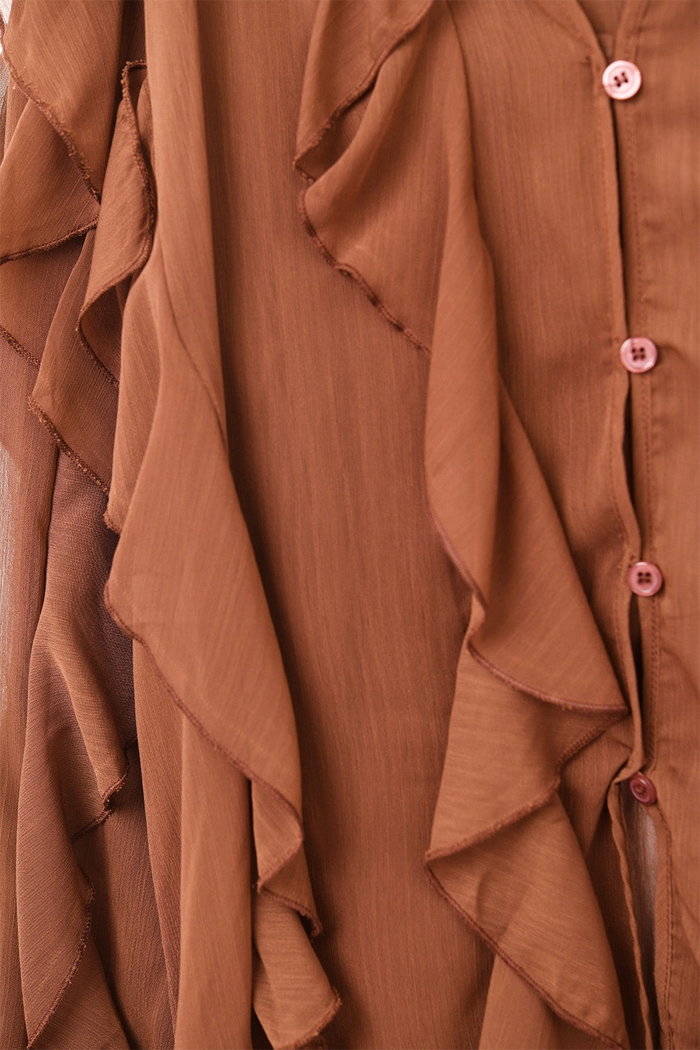 Brown chiffon V-Neck All Over Ruffle Blouse