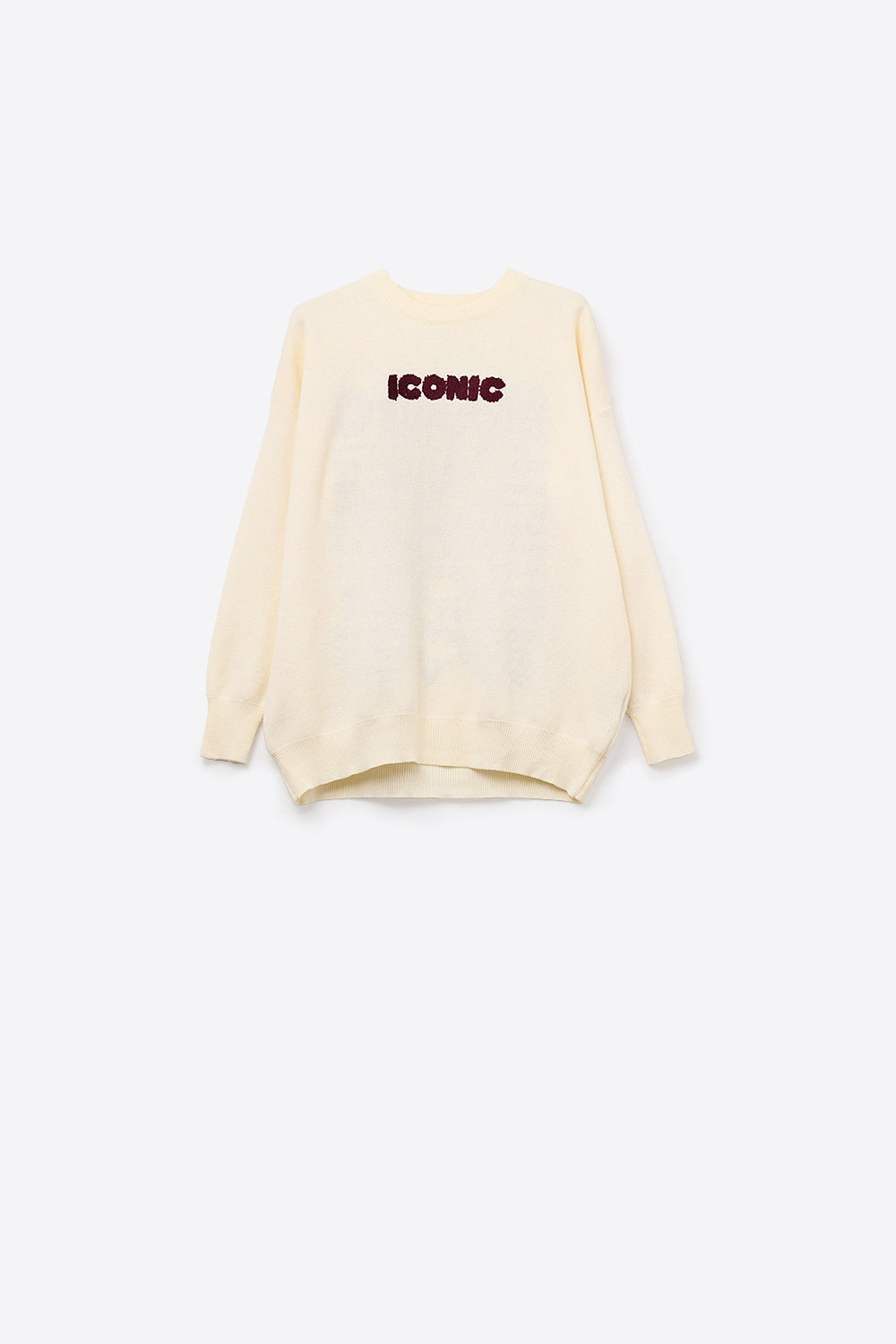 Embroidered ICONIC Sweater with Global Tour Back Print in Cream
