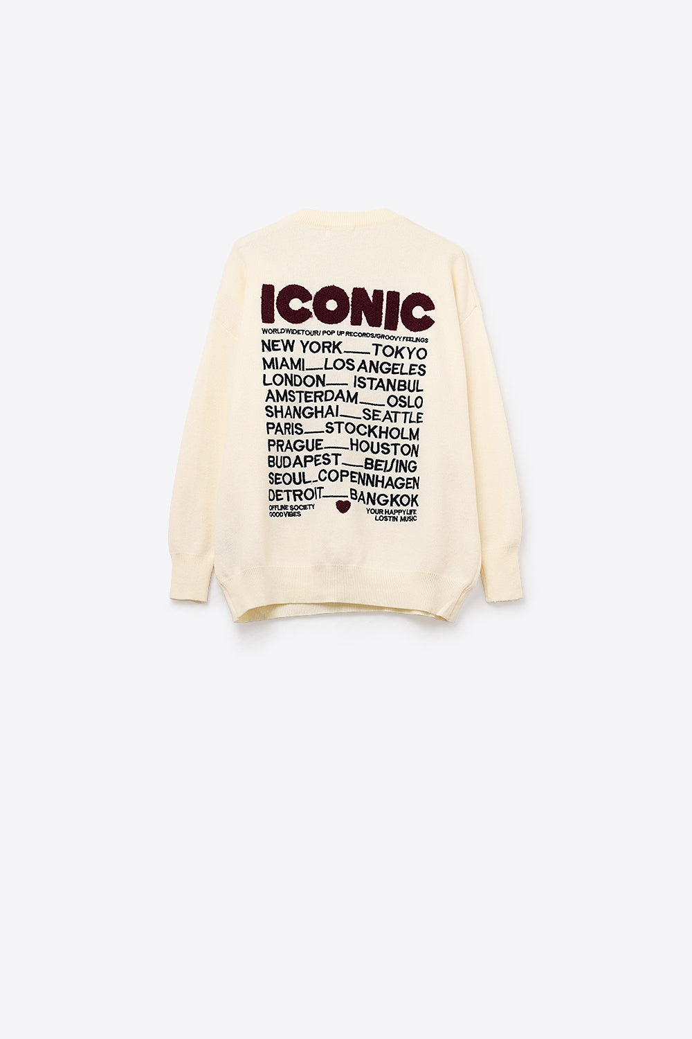 Embroidered ICONIC Sweater with Global Tour Back Print in Cream