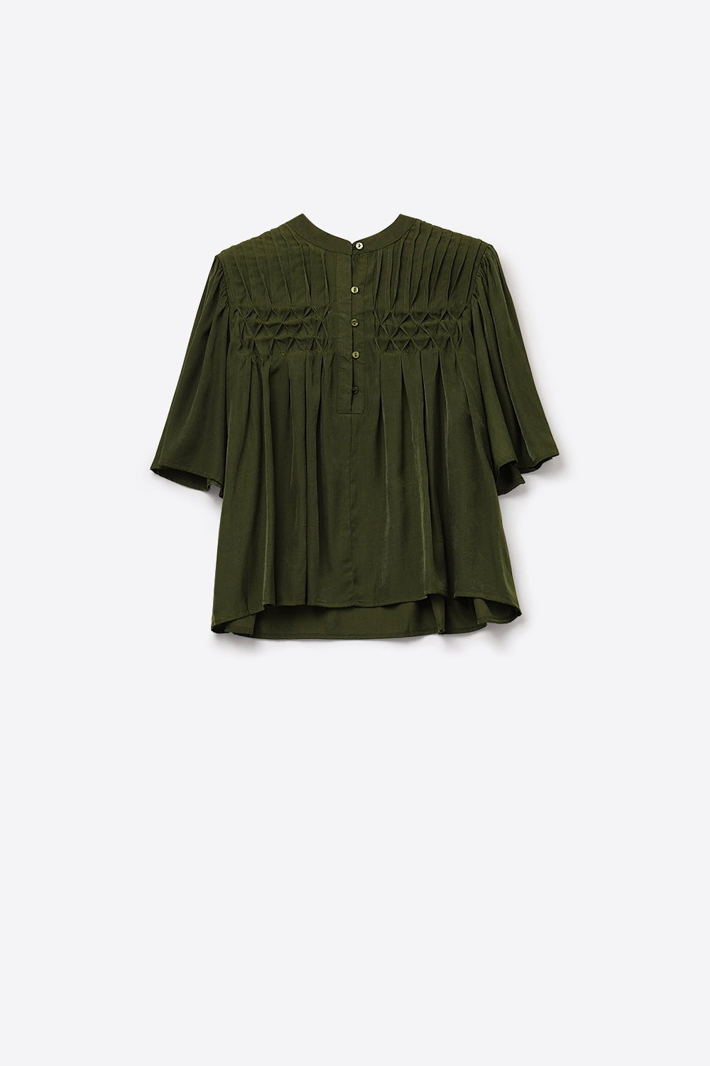 Relaxed Green boho-style blouse with embroidered details