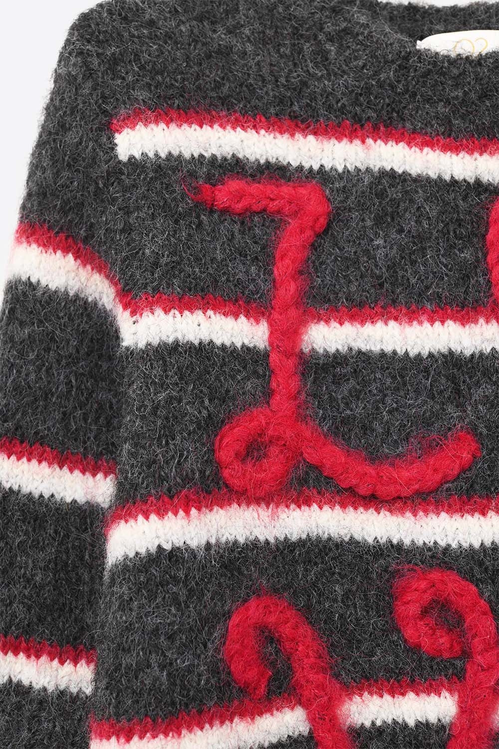 Short Sleeve Embroidered Love Sweater in Dark Grey