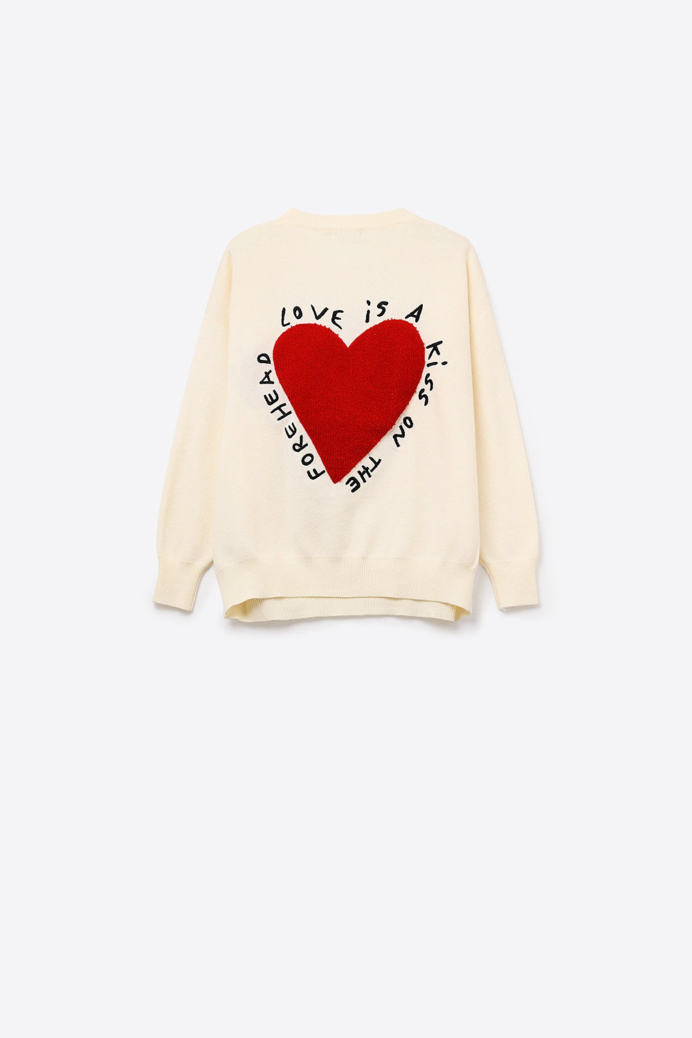 Embroidered Heart knitted Sweatshirt With Text in Cream