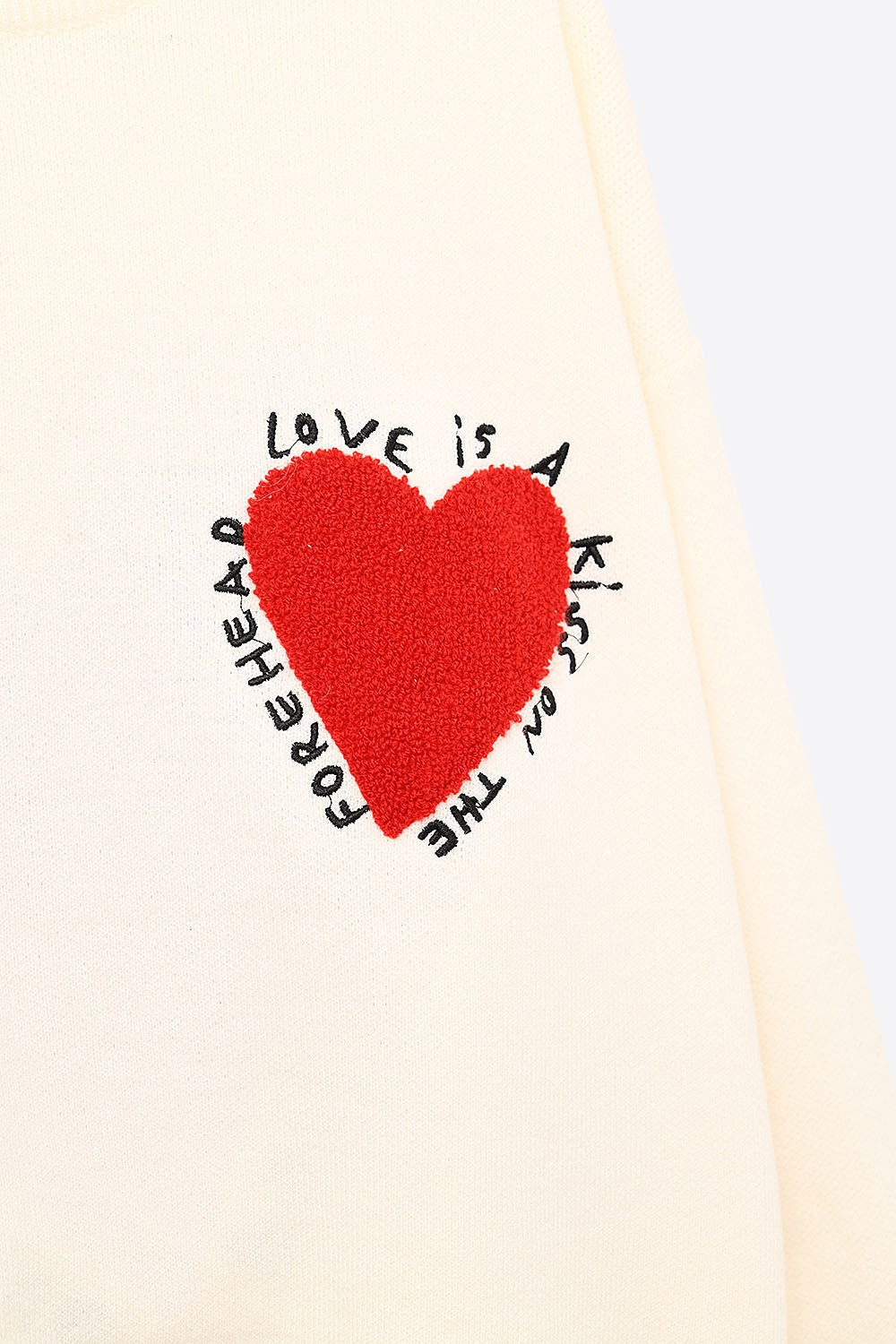 Embroidered Heart knitted Sweatshirt With Text in Cream