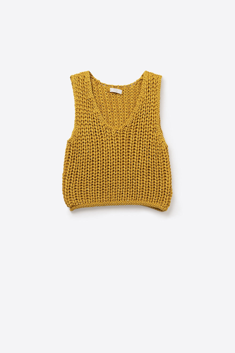 Crochet Cropped Vest in Yellow With sequins Thread