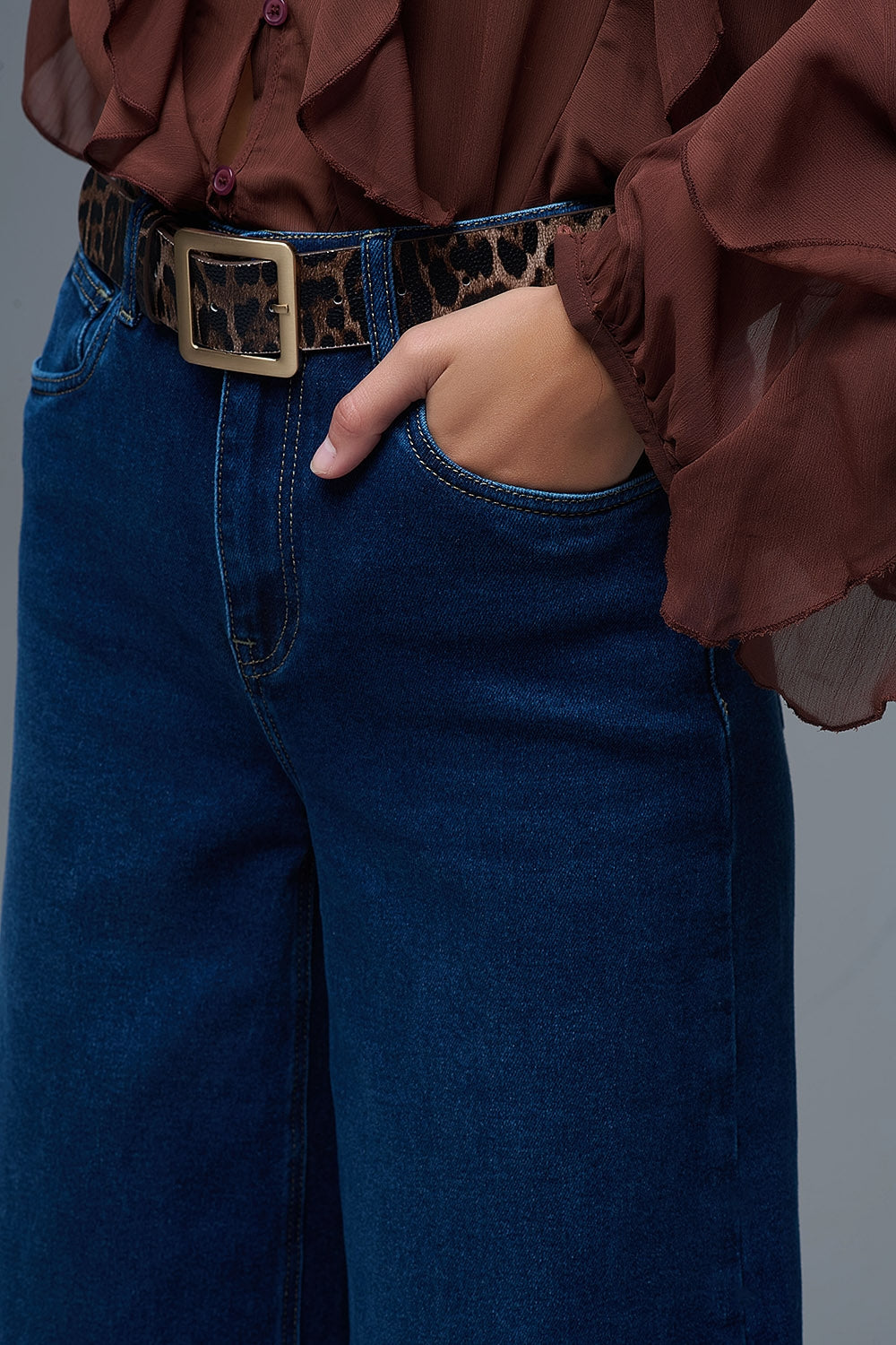 Basic Stretch Jeans with Wide Leg in Deep Blue
