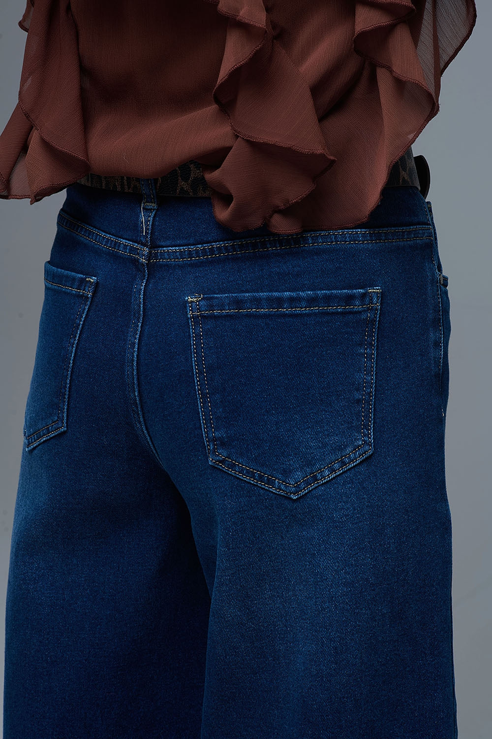 Basic Stretch Jeans with Wide Leg in Deep Blue