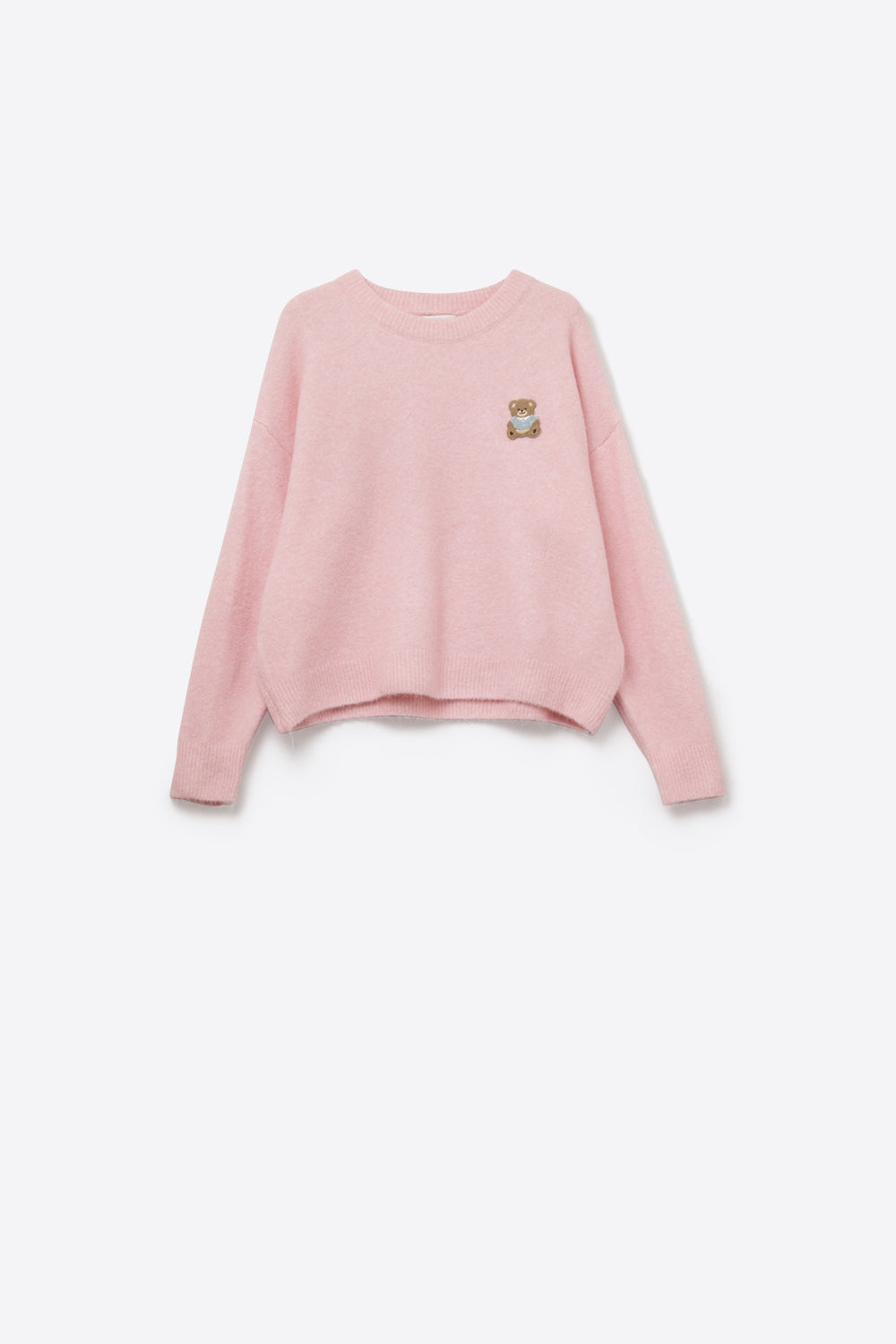 Cute Pink Cropped Bear Patch Sweater