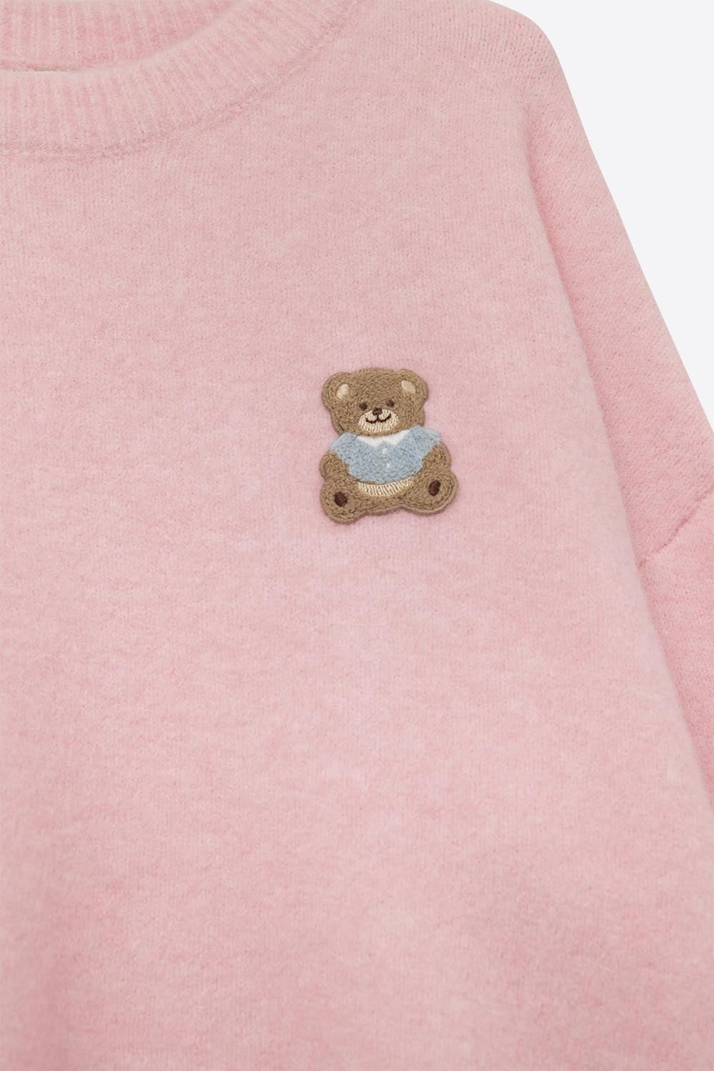 Cute Pink Cropped Bear Patch Sweater