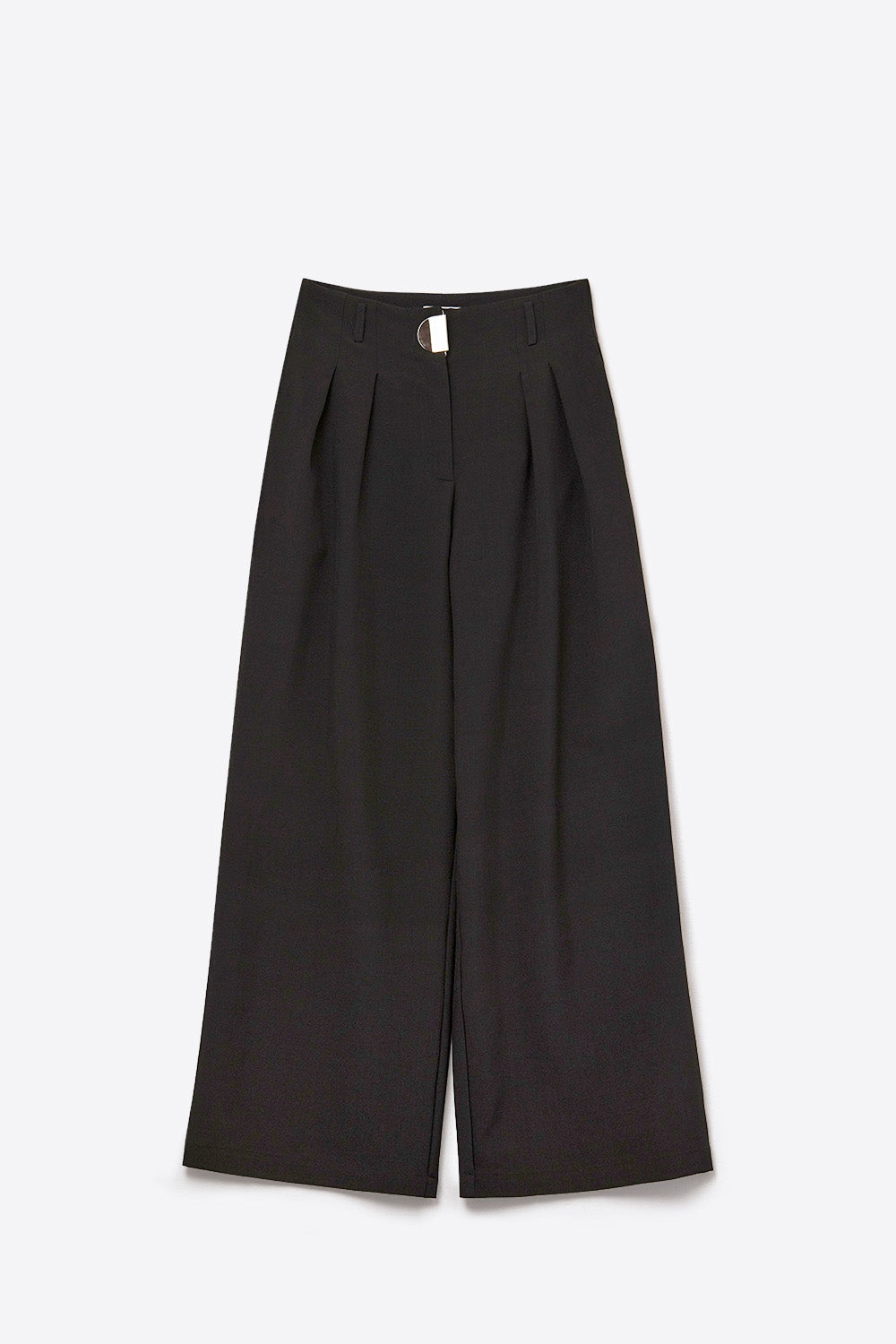 Black pleated Wide Pants with with metal buckle