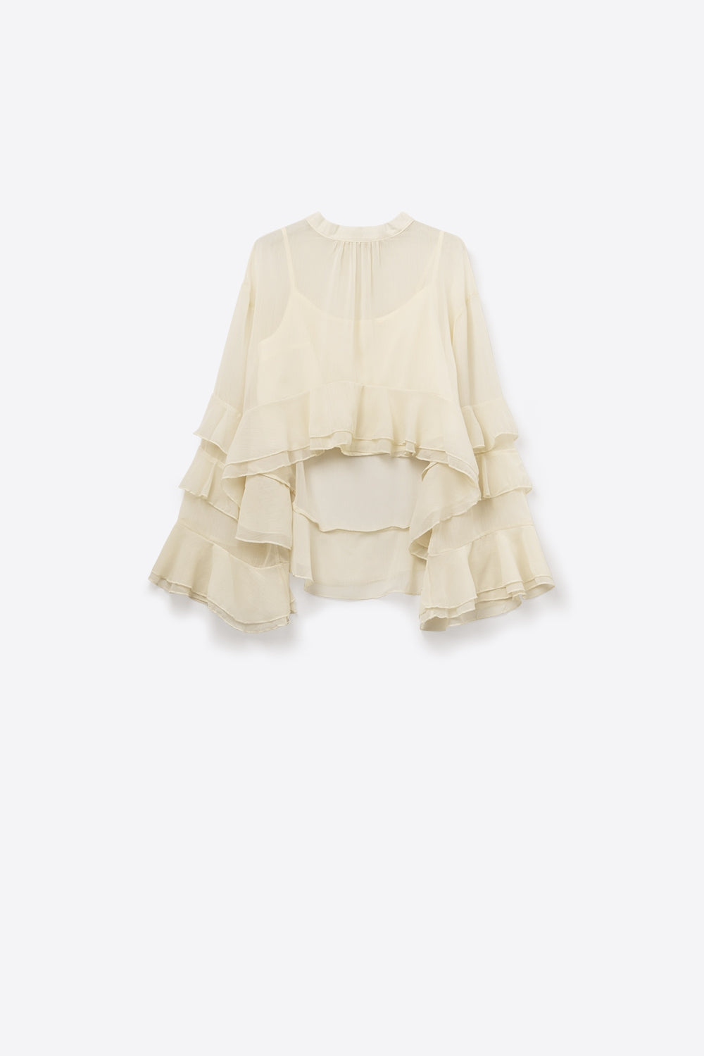 Sheer Cape-style Beige Blouse in chiffon With Ruffles