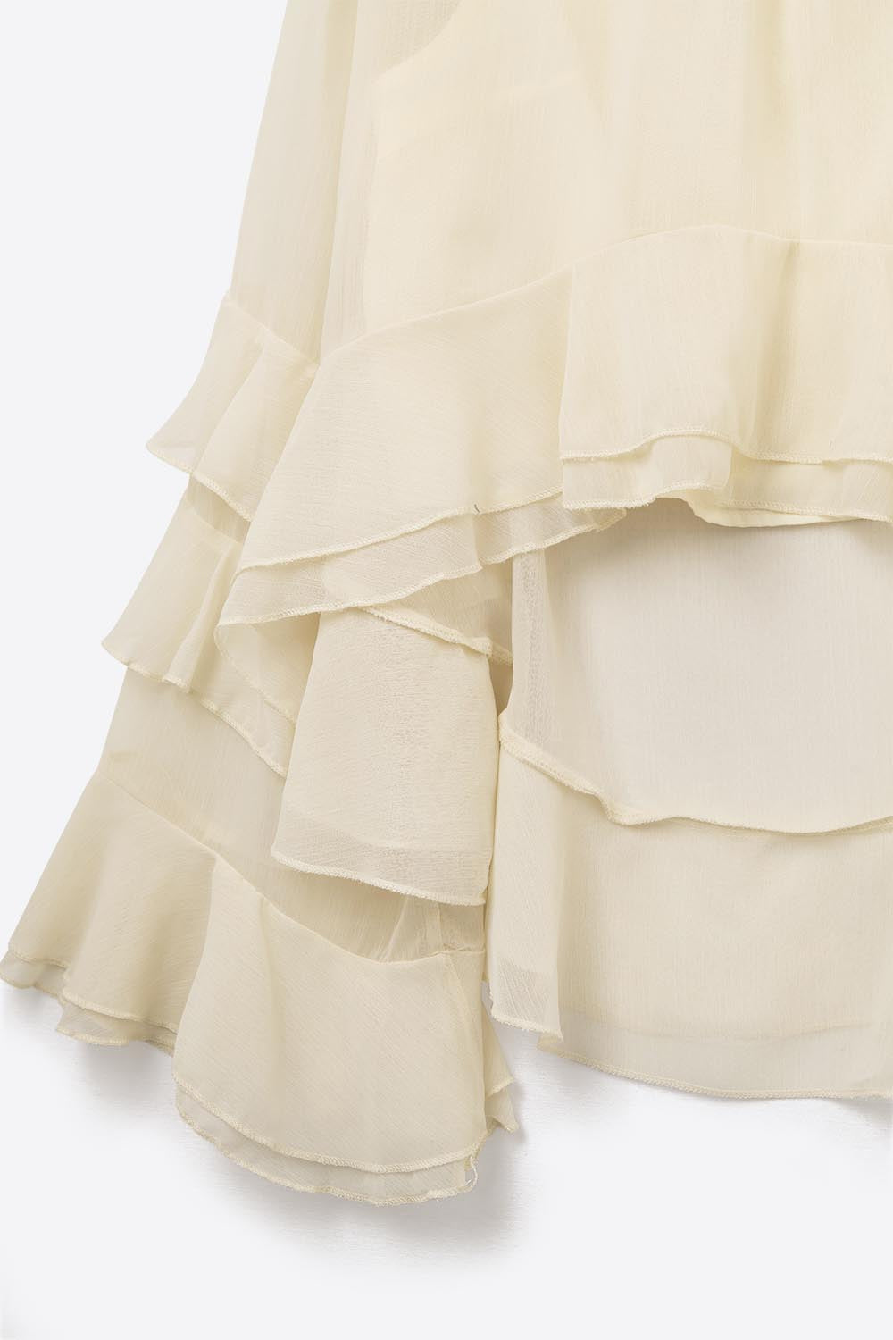 Sheer Cape-style Beige Blouse in chiffon With Ruffles