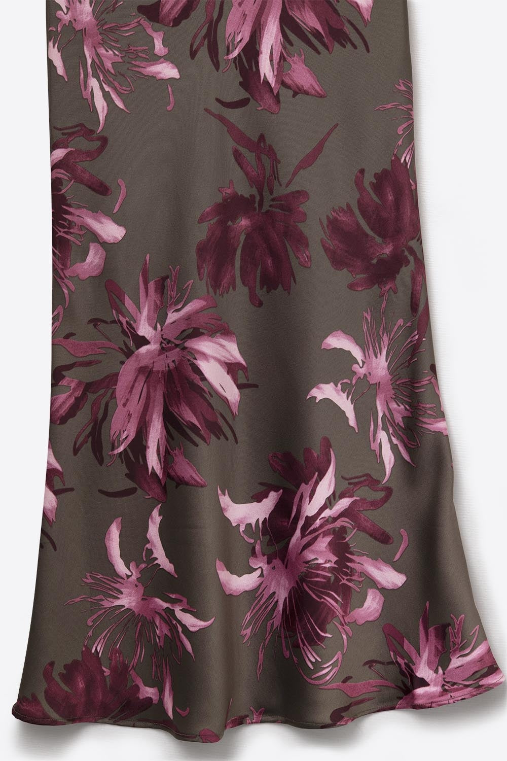 Elegant Floral Midi Skirt made in satin grey