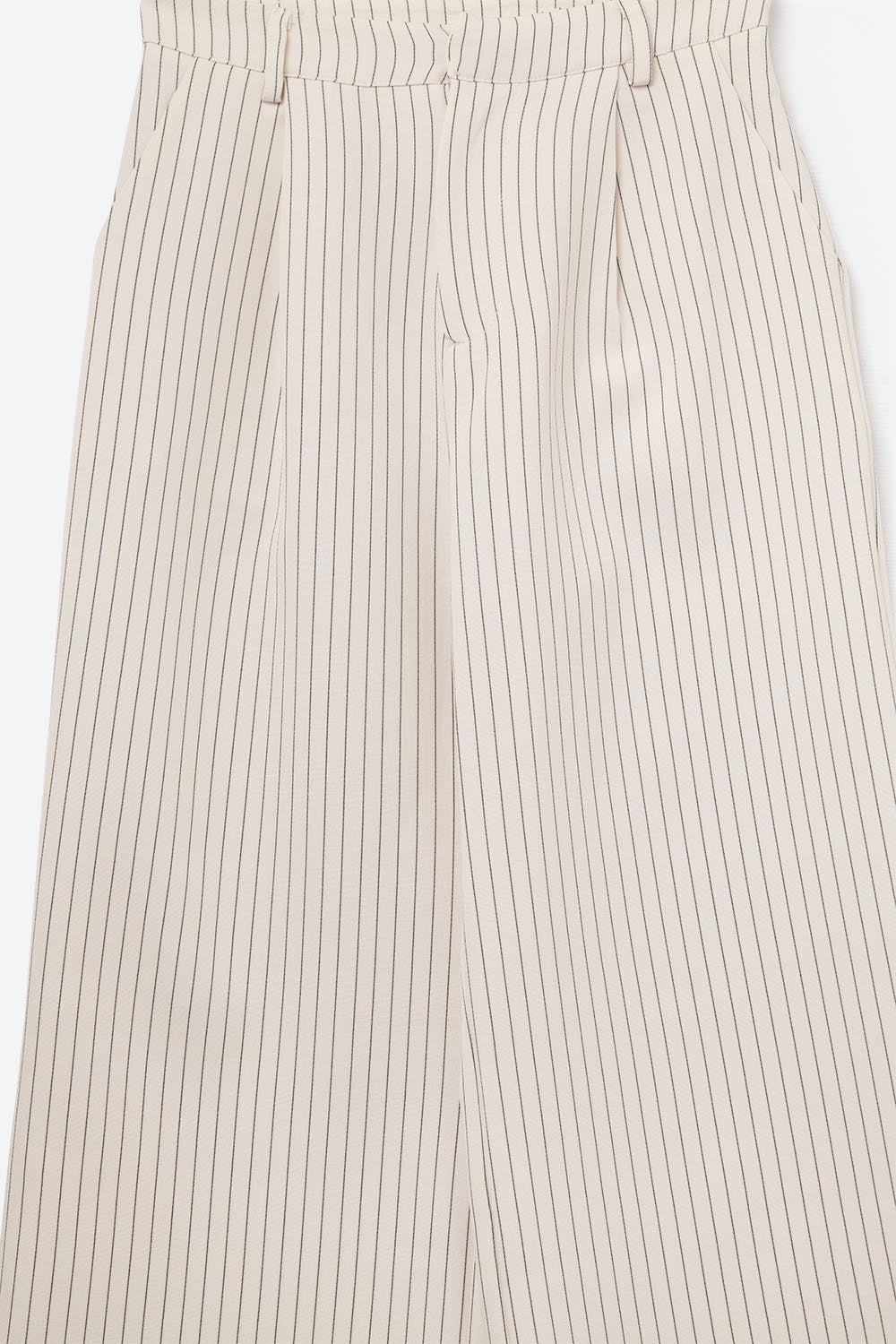 Chic Pinstripe Cream Wide-Leg Pants with Lined Fit