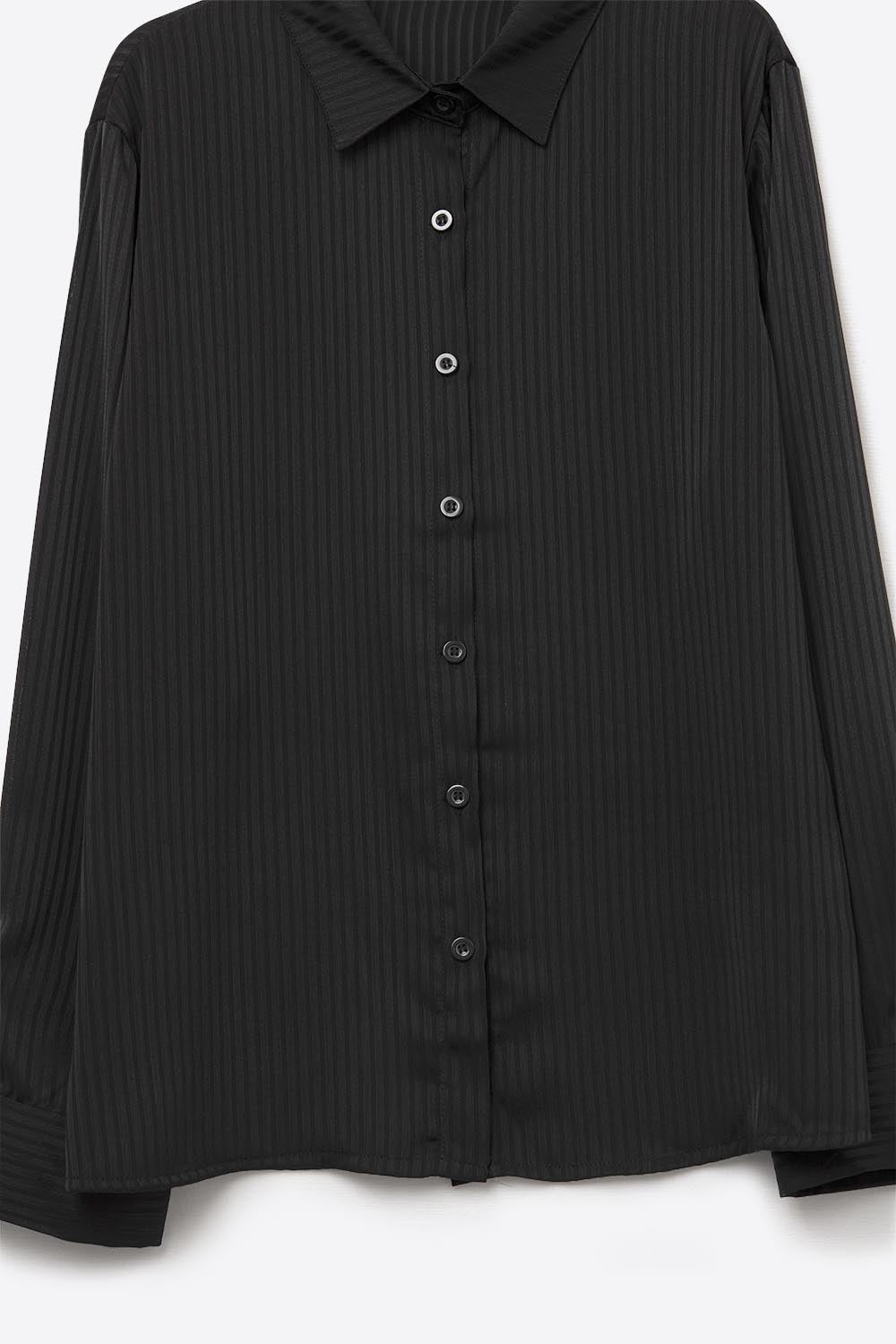 Elegant Black Striped Satin Shirt