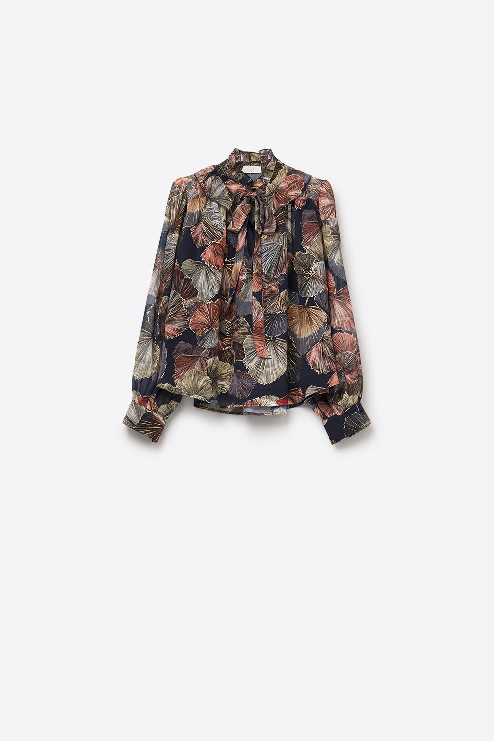 Boho-Chic Printed Ruffle Blouse in Metallic Palms Print
