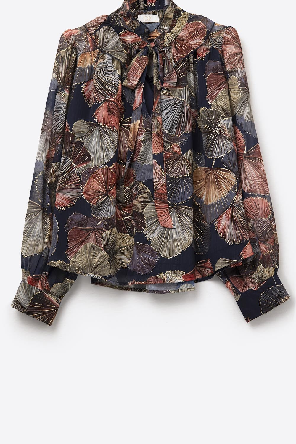 Boho-Chic Printed Ruffle Blouse in Metallic Palms Print