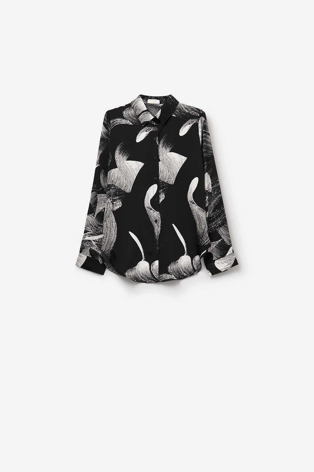 UNIKCOSA Black Satin blouse in abstract print