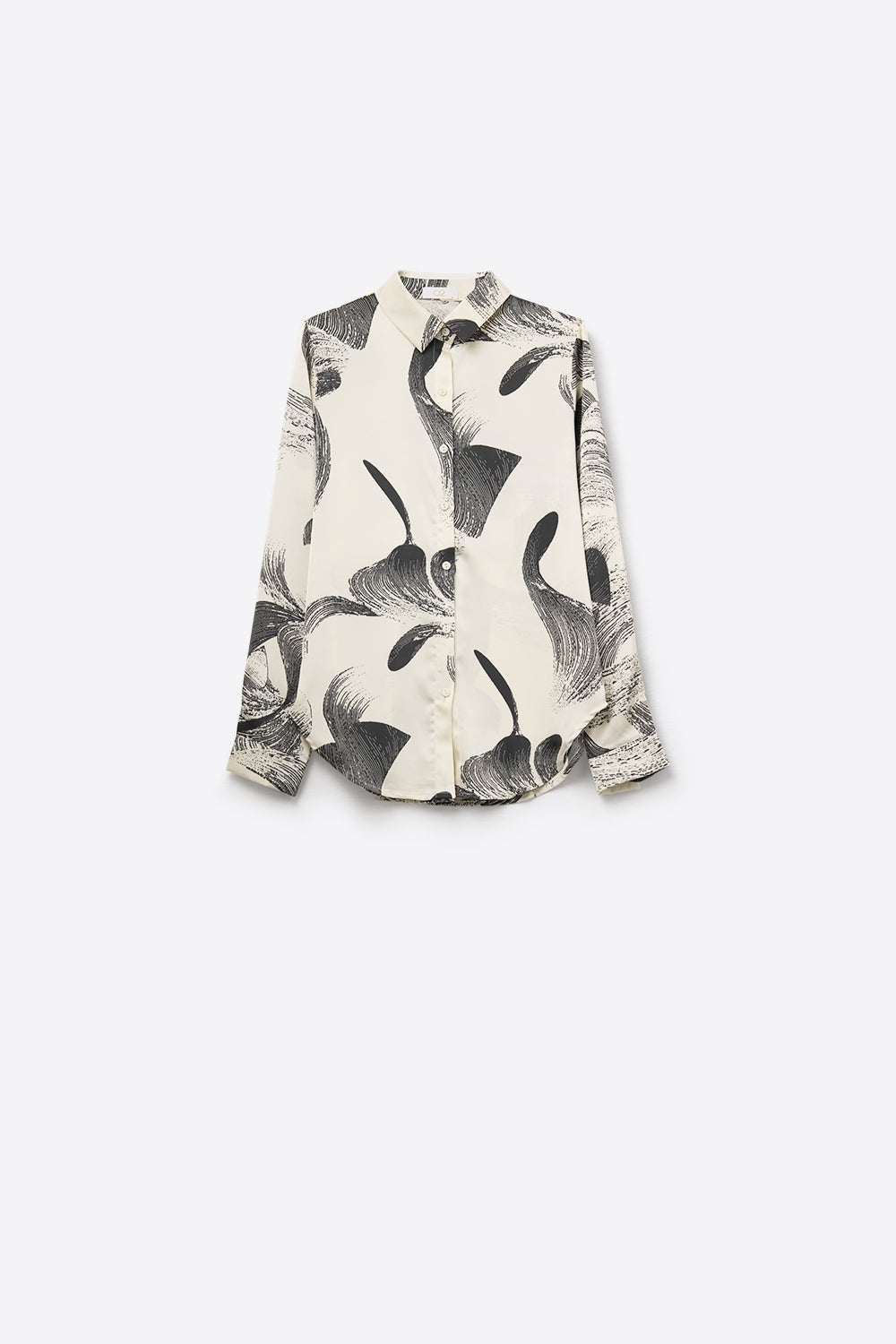 Cream abstract Printed satin Relaxed Fit Shirt