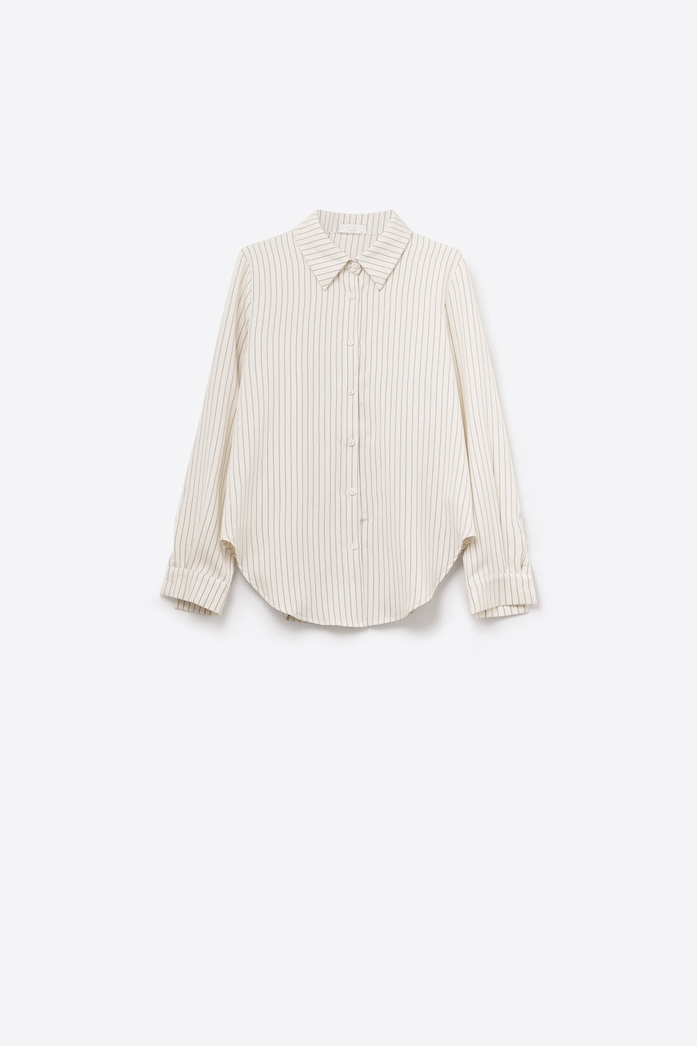 Sophisticated Pinstripe Cream-Striped High-Neck Shirt