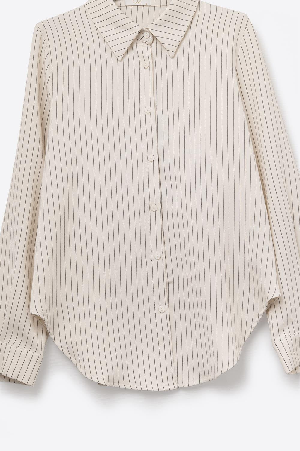 Sophisticated Pinstripe Cream-Striped High-Neck Shirt