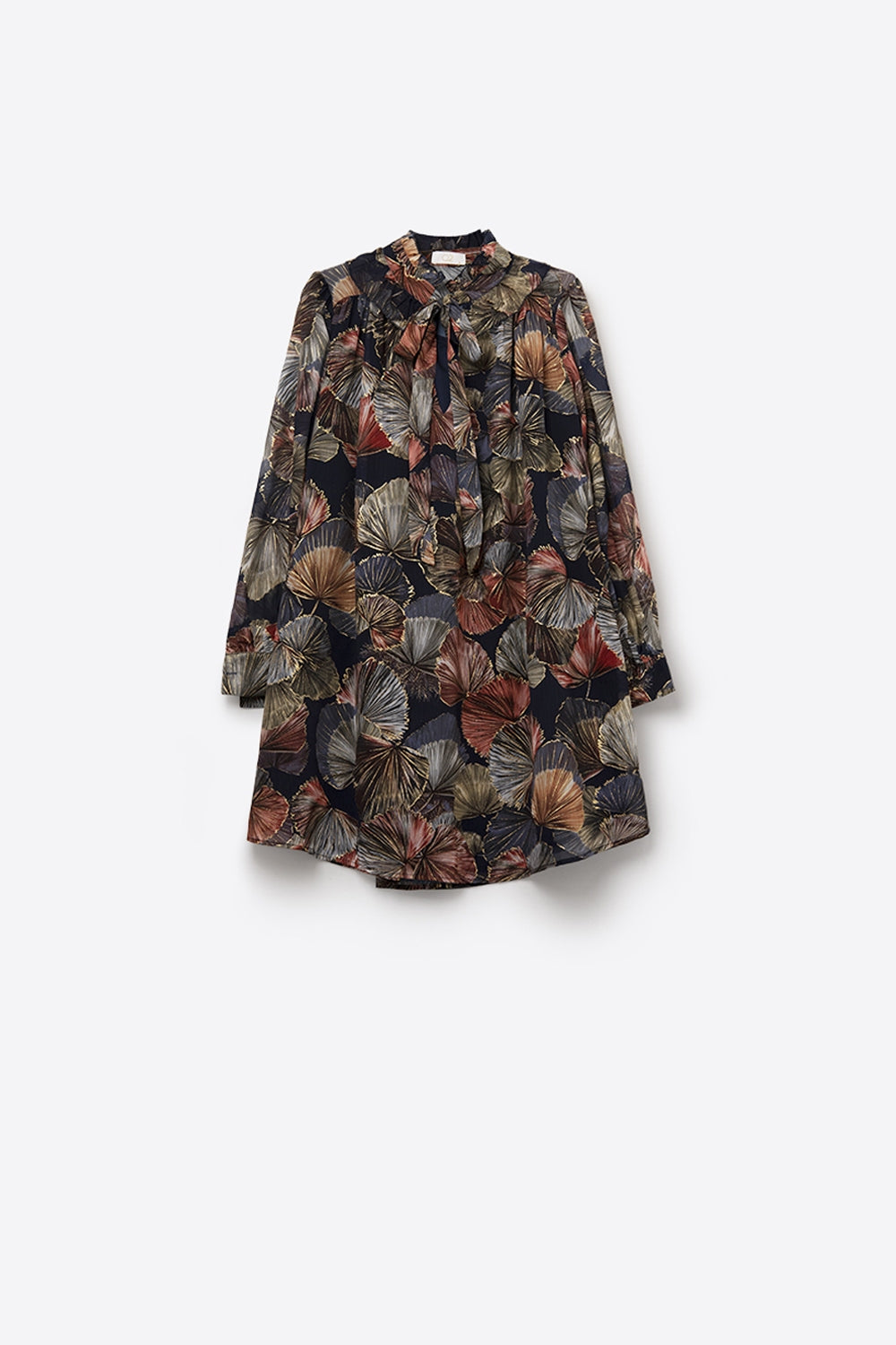 UNIKCOSA Elegant Floral A-Line Tie Neck Dress