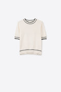 White short sleeve sweater with black line detail