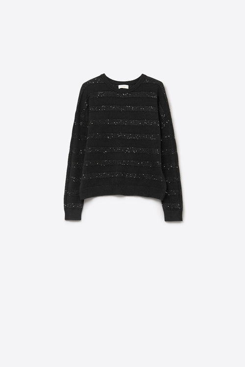Black Striped Knit Sweater with Sequin Detail — view 2 of 4