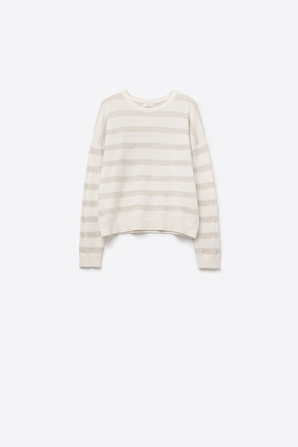 White Striped Knit Sweater with Sequin Detail