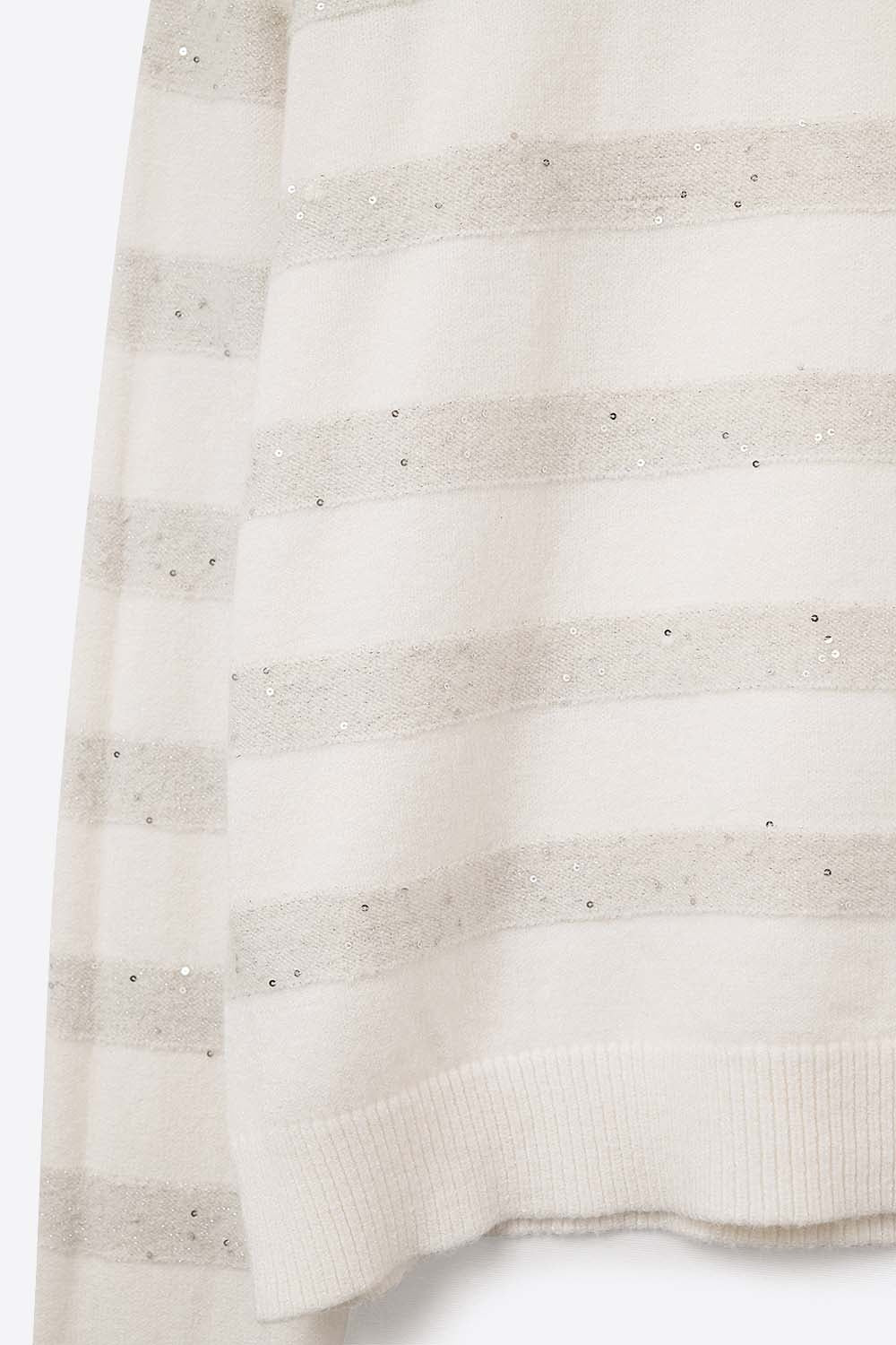 White Striped Knit Sweater with Sequin Detail