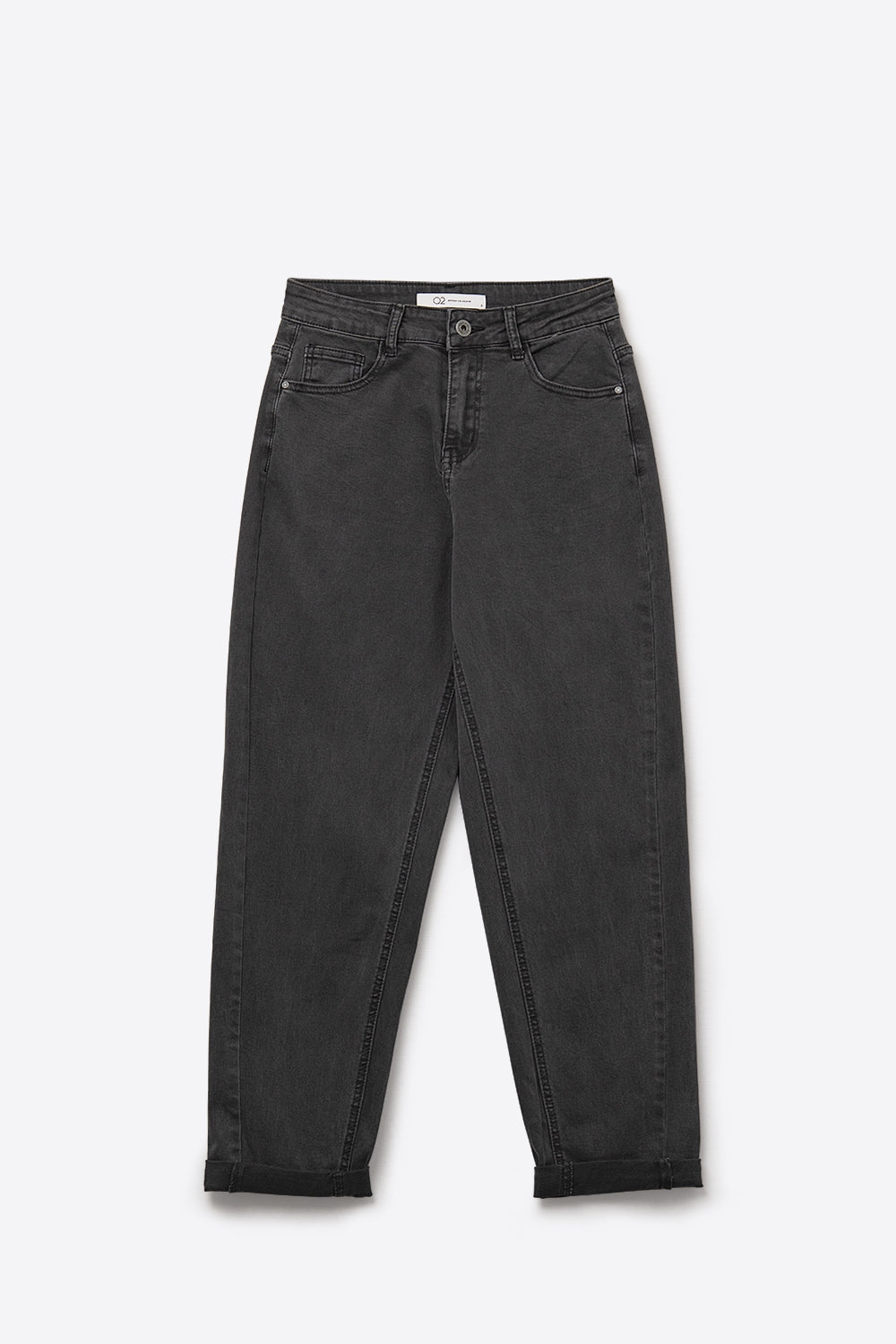 UNIKCOSA washed gray high-waisted barrel-leg jeans