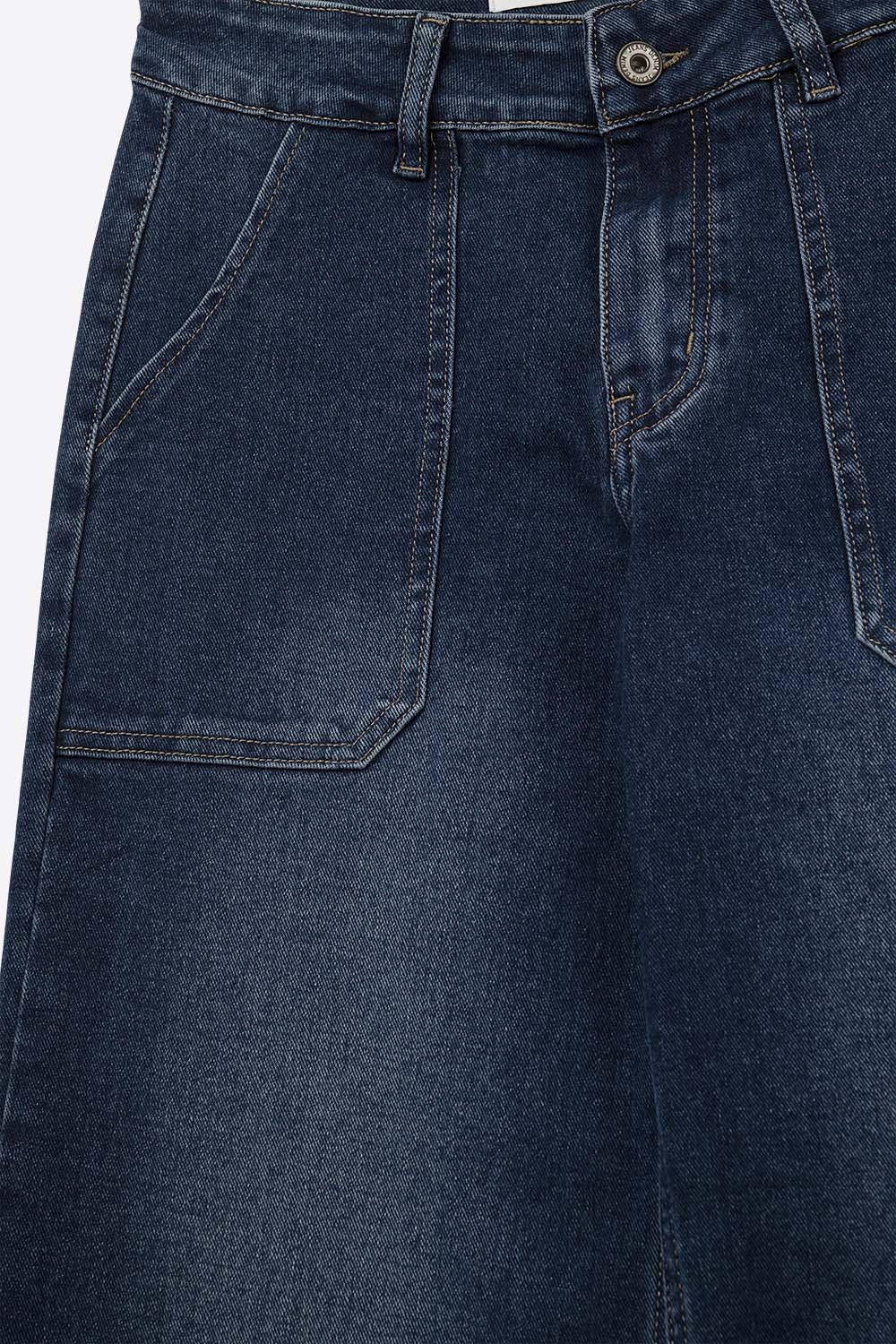 Wide-Leg Denim Jeans with Utility Patch Pockets