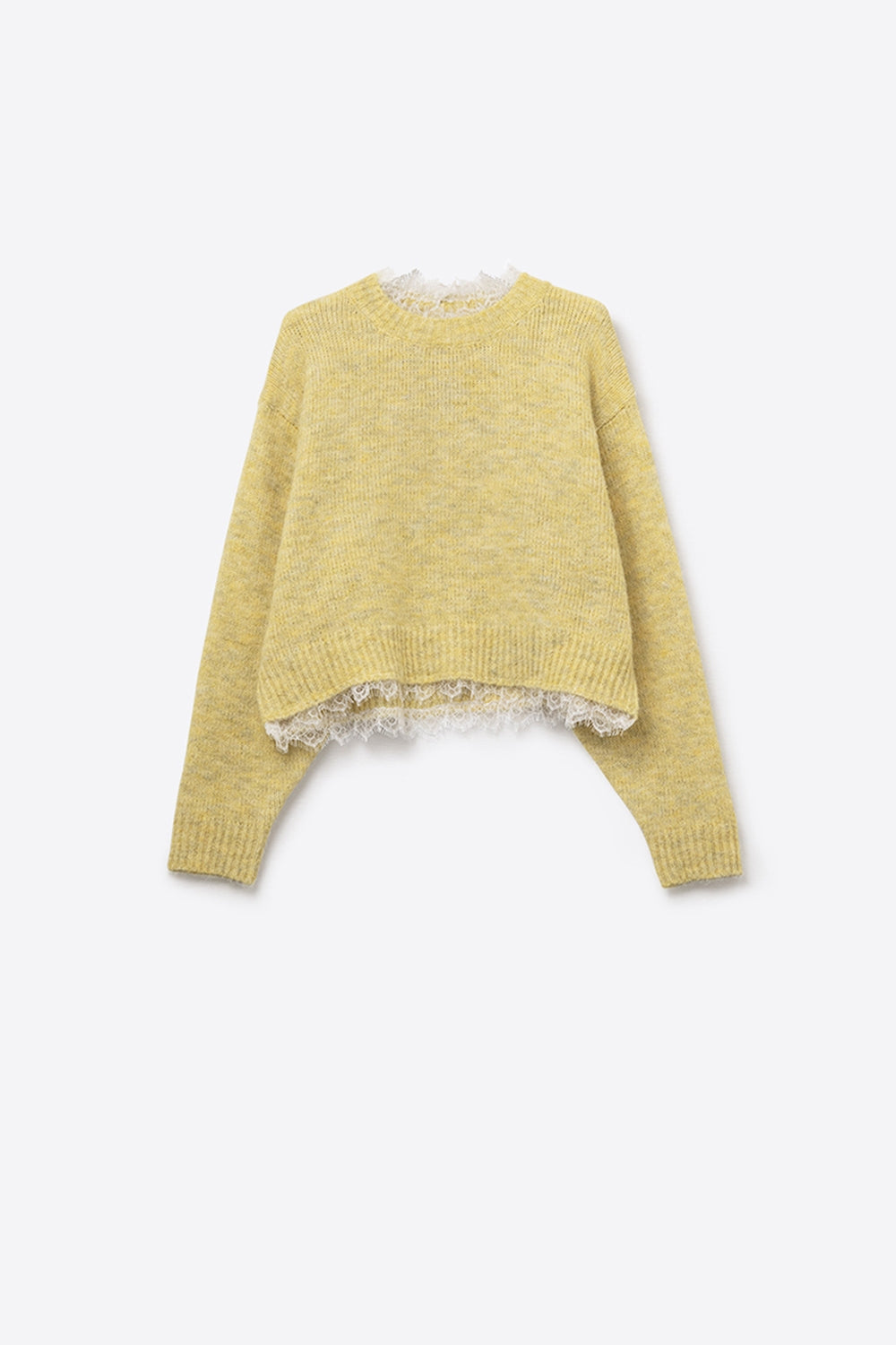 Lace Detail Relaxed Yellow Sweater