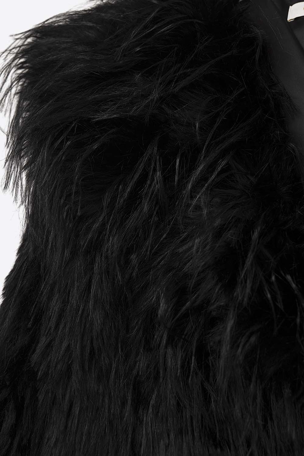 Black Statement Faux Fur Jacket with Big Collar