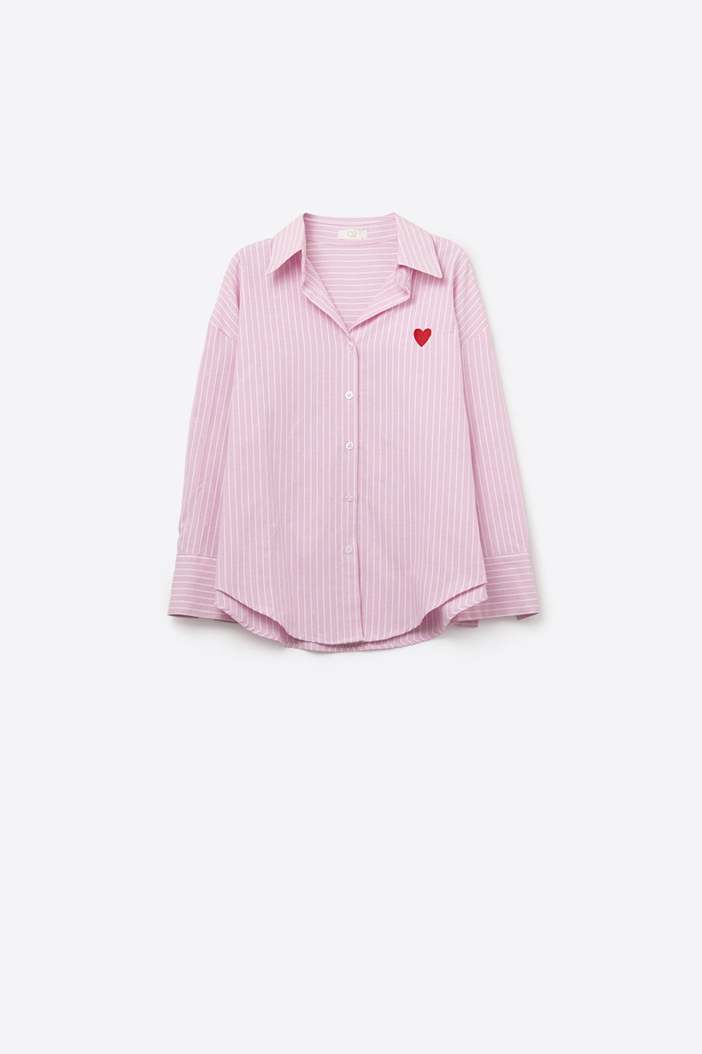 Pink Striped shirt with red heart embroidery