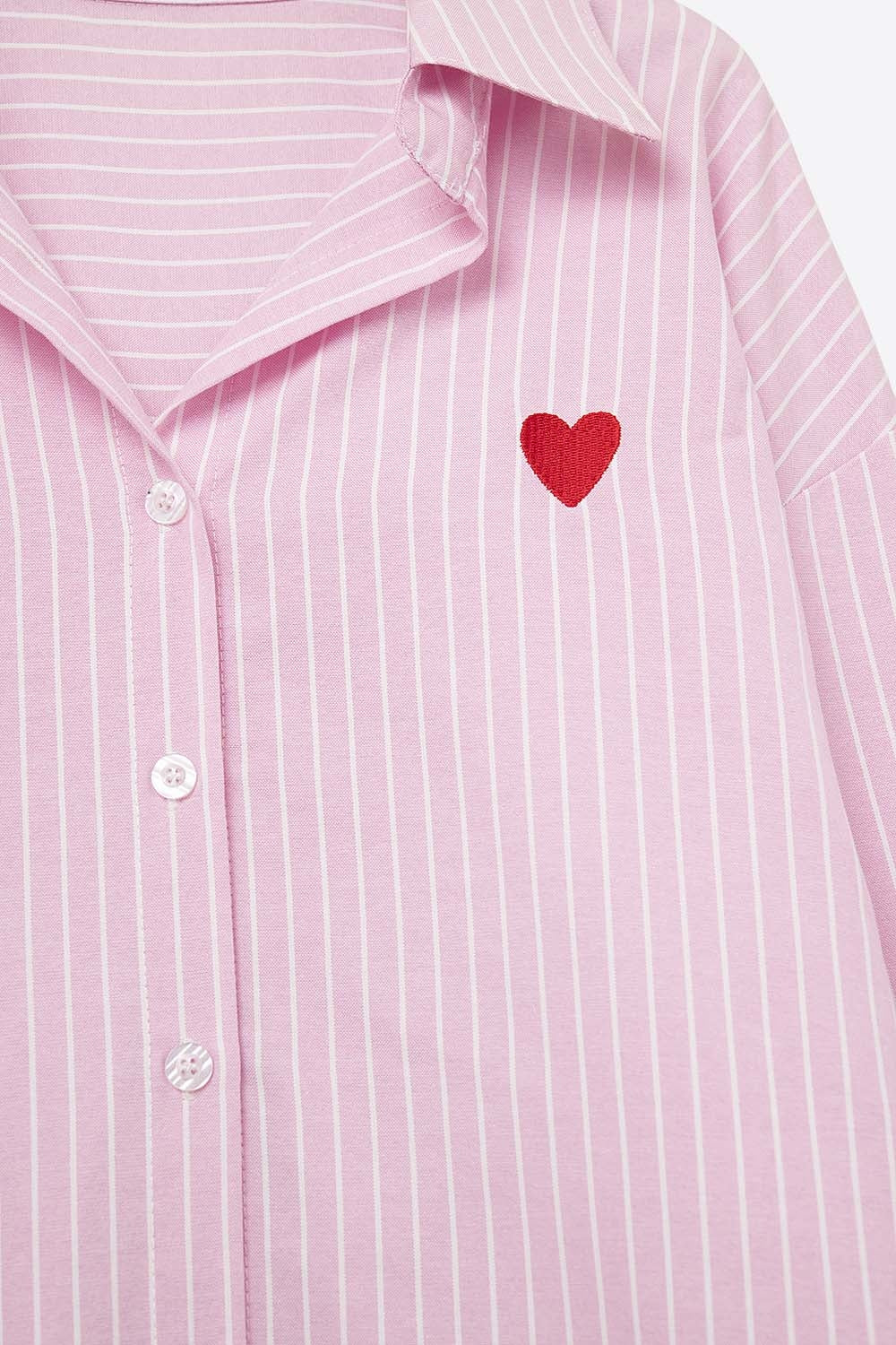 Pink Striped shirt with red heart embroidery