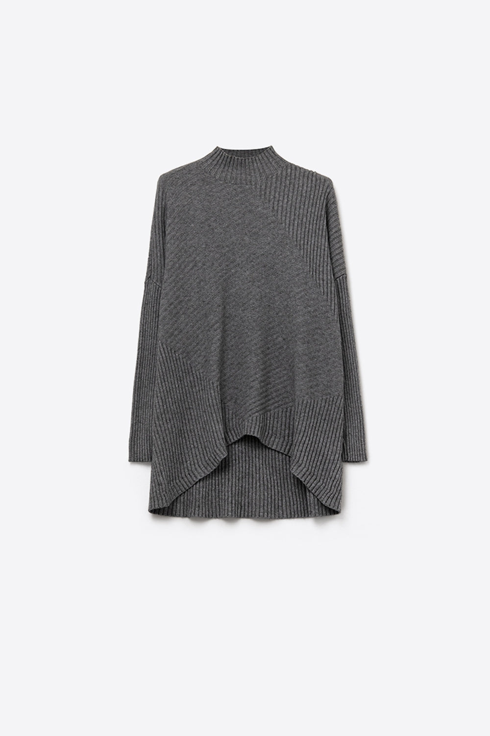 Gray Asymmetric Ribbed Knit Sweater Tunic