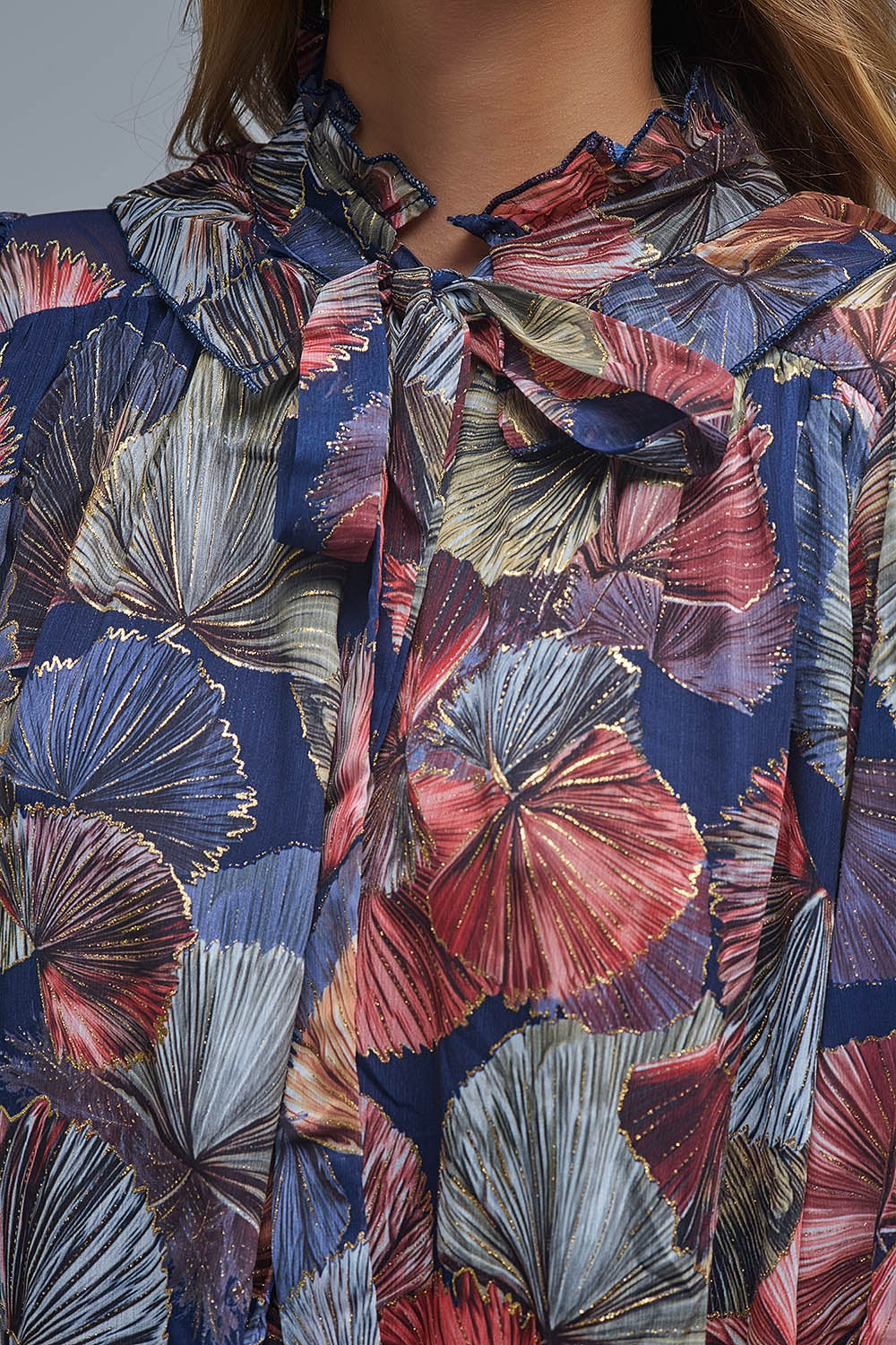 UNIKCOSA Elegant Floral A-Line Tie Neck Dress