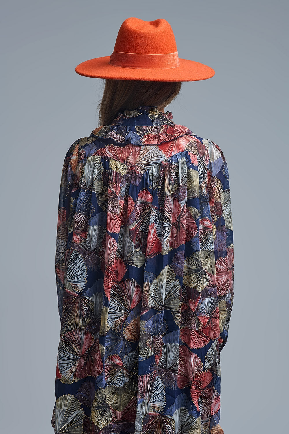 UNIKCOSA Elegant Floral A-Line Tie Neck Dress