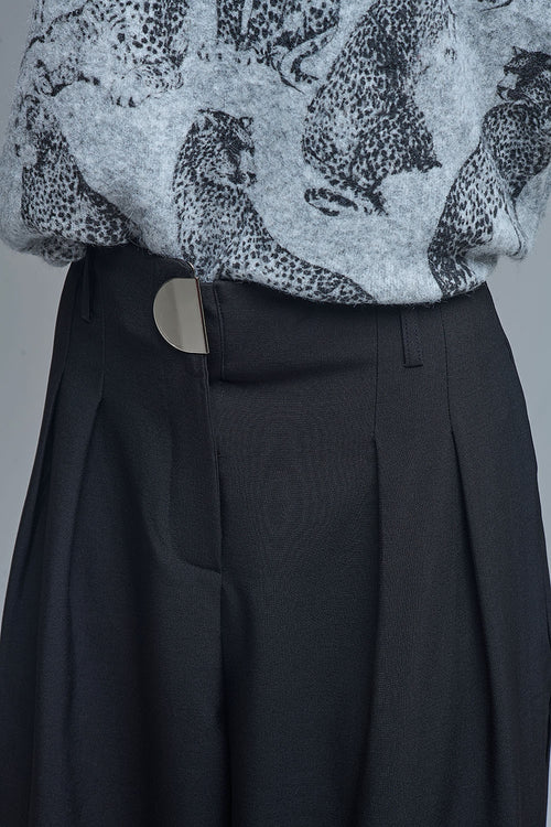Black pleated Wide Pants with with metal buckle — view 2 of 9